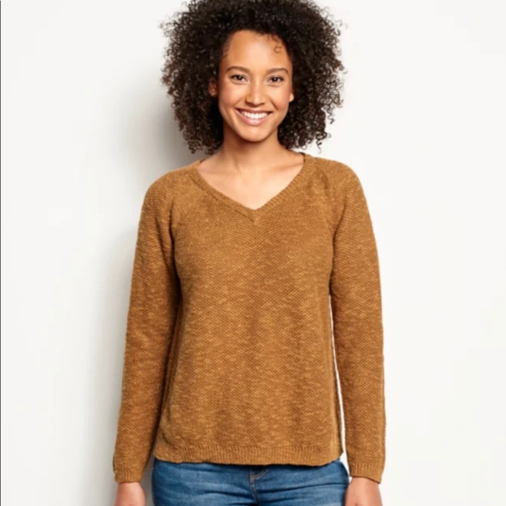 Orvis women’s Easy V-Neck linen blend pullover Sweater size XS